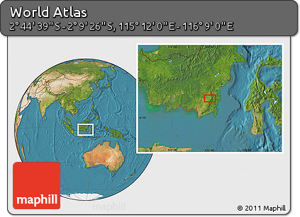 Satellite Location Map of the Area around 2° 27' 3" S, 115° 40' 30" E
