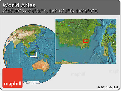 Satellite Location Map of the Area around 2° 27' 3" S, 115° 40' 30" E