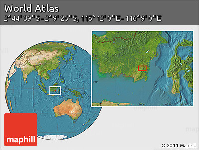Satellite Location Map of the Area around 2° 27' 3" S, 115° 40' 30" E