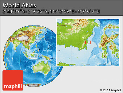 Physical Location Map of the Area around 2° 27' 3" S, 116° 31' 30" E