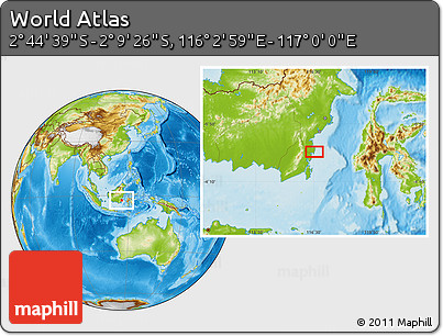 Physical Location Map of the Area around 2° 27' 3" S, 116° 31' 30" E