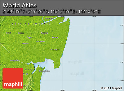Physical Map of the Area around 2° 27' 3" S, 116° 31' 30" E