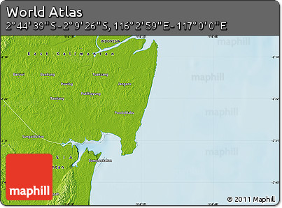 Physical Map of the Area around 2° 27' 3" S, 116° 31' 30" E