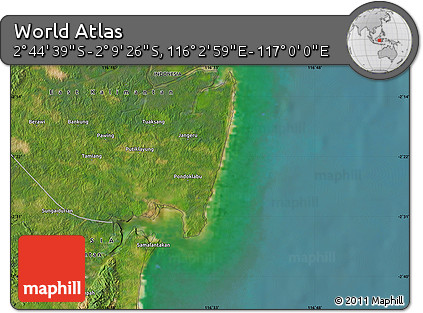Satellite Map of the Area around 2° 27' 3" S, 116° 31' 30" E