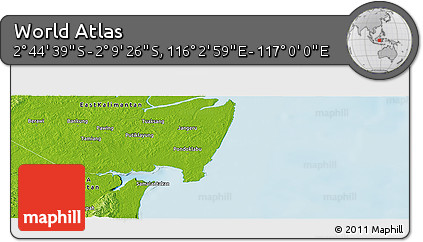 Physical Panoramic Map of the Area around 2° 27' 3" S, 116° 31' 30" E