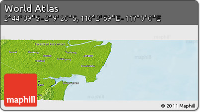 Physical Panoramic Map of the Area around 2° 27' 3" S, 116° 31' 30" E
