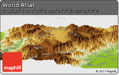 Physical Panoramic Map of the Area around 2° 27' 3" S, 119° 55' 30" E