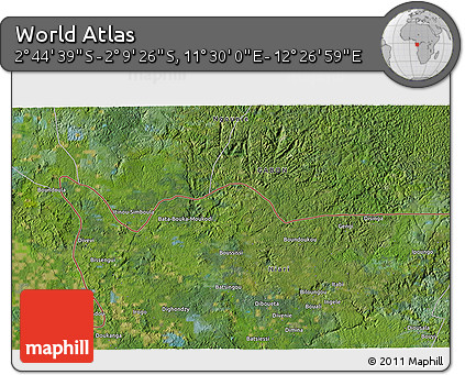 Satellite 3D Map of the Area around 2° 27' 3" S, 11° 58' 29" E