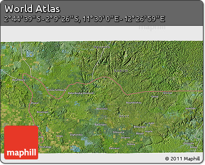 Satellite 3D Map of the Area around 2° 27' 3" S, 11° 58' 29" E