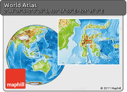 Physical Location Map of the Area around 2° 27' 3" S, 120° 46' 30" E