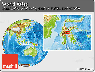 Physical Location Map of the Area around 2° 27' 3" S, 120° 46' 30" E