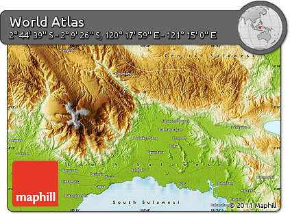 Physical Map of the Area around 2° 27' 3" S, 120° 46' 30" E