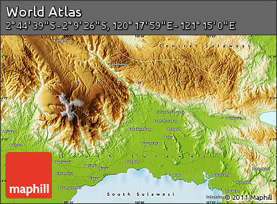 Physical Map of the Area around 2° 27' 3" S, 120° 46' 30" E