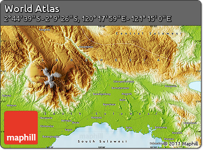 Physical Map of the Area around 2° 27' 3" S, 120° 46' 30" E