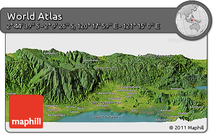 Satellite Panoramic Map of the Area around 2° 27' 3" S, 120° 46' 30" E