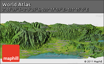 Satellite Panoramic Map of the Area around 2° 27' 3" S, 120° 46' 30" E