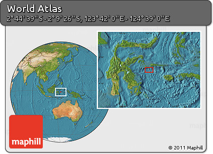 Satellite Location Map of the Area around 2° 27' 3" S, 124° 10' 30" E