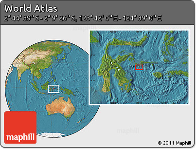 Satellite Location Map of the Area around 2° 27' 3" S, 124° 10' 30" E