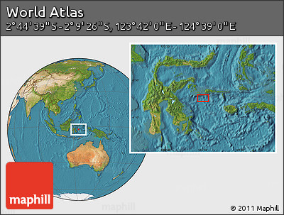Satellite Location Map of the Area around 2° 27' 3" S, 124° 10' 30" E