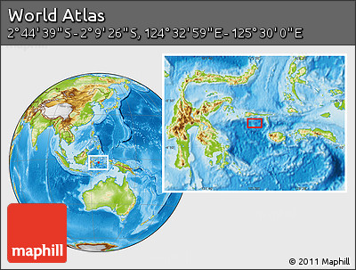 Physical Location Map of the Area around 2° 27' 3" S, 125° 1' 30" E