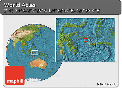 Satellite Location Map of the Area around 2° 27' 3" S, 125° 1' 30" E