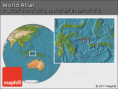Satellite Location Map of the Area around 2° 27' 3" S, 125° 1' 30" E