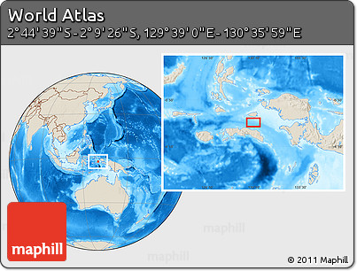 Shaded Relief Location Map of the Area around 2° 27' 3" S, 130° 7' 30" E