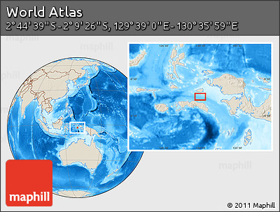Shaded Relief Location Map of the Area around 2° 27' 3" S, 130° 7' 30" E
