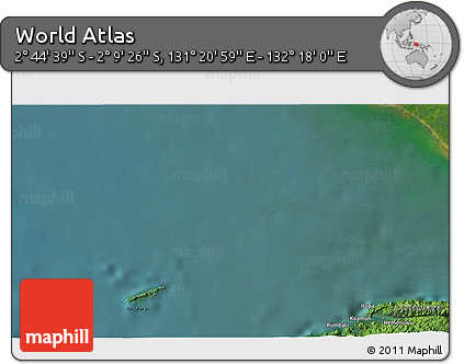 Satellite 3D Map of the Area around 2° 27' 3" S, 131° 49' 29" E