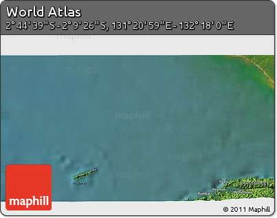 Satellite 3D Map of the Area around 2° 27' 3" S, 131° 49' 29" E