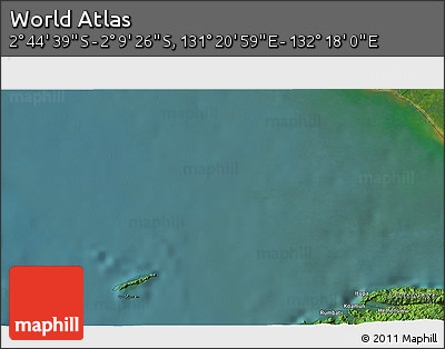 Satellite 3D Map of the Area around 2° 27' 3" S, 131° 49' 29" E