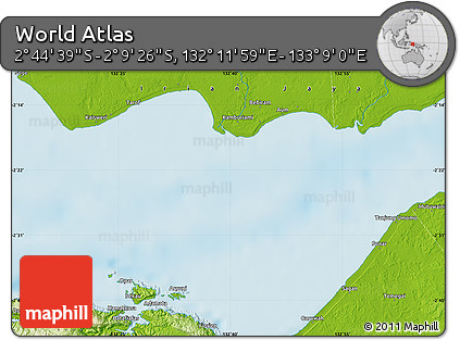 Physical Map of the Area around 2° 27' 3" S, 132° 40' 30" E