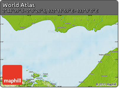 Physical Map of the Area around 2° 27' 3" S, 132° 40' 30" E