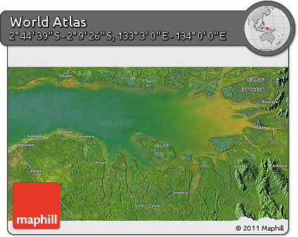 Satellite 3D Map of the Area around 2° 27' 3" S, 133° 31' 30" E