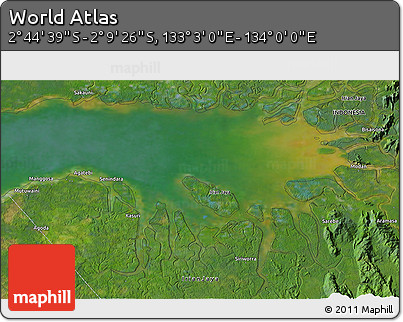 Satellite 3D Map of the Area around 2° 27' 3" S, 133° 31' 30" E