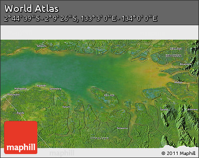 Satellite 3D Map of the Area around 2° 27' 3" S, 133° 31' 30" E