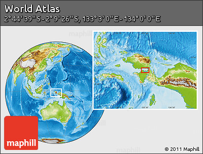 Physical Location Map of the Area around 2° 27' 3" S, 133° 31' 30" E