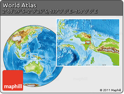 Physical Location Map of the Area around 2° 27' 3" S, 133° 31' 30" E