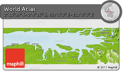 Physical Panoramic Map of the Area around 2° 27' 3" S, 133° 31' 30" E
