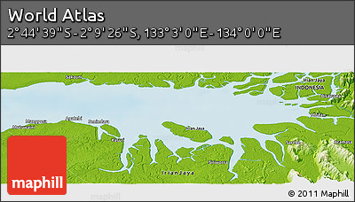 Physical Panoramic Map of the Area around 2° 27' 3" S, 133° 31' 30" E