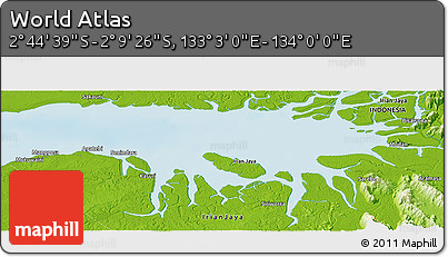 Physical Panoramic Map of the Area around 2° 27' 3" S, 133° 31' 30" E