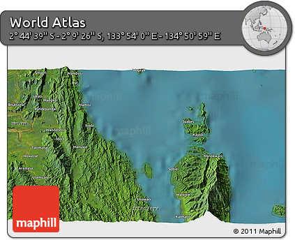 Satellite 3D Map of the Area around 2° 27' 3" S, 134° 22' 30" E