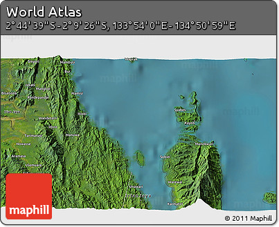 Satellite 3D Map of the Area around 2° 27' 3" S, 134° 22' 30" E