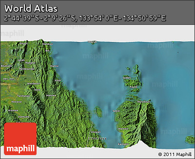 Satellite 3D Map of the Area around 2° 27' 3" S, 134° 22' 30" E