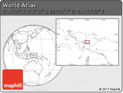 Blank Location Map of the Area around 2° 27' 3" S, 134° 22' 30" E