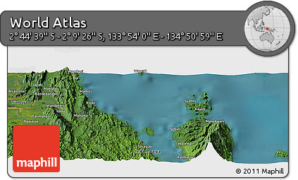Satellite Panoramic Map of the Area around 2° 27' 3" S, 134° 22' 30" E