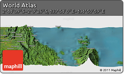 Satellite Panoramic Map of the Area around 2° 27' 3" S, 134° 22' 30" E