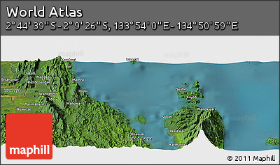 Satellite Panoramic Map of the Area around 2° 27' 3" S, 134° 22' 30" E