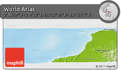 Physical Panoramic Map of the Area around 2° 27' 3" S, 136° 4' 29" E
