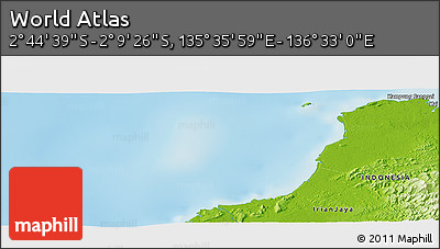 Physical Panoramic Map of the Area around 2° 27' 3" S, 136° 4' 29" E